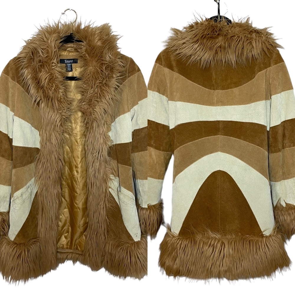 Vintage Tan and Cream Fur-Trimmed Jacket